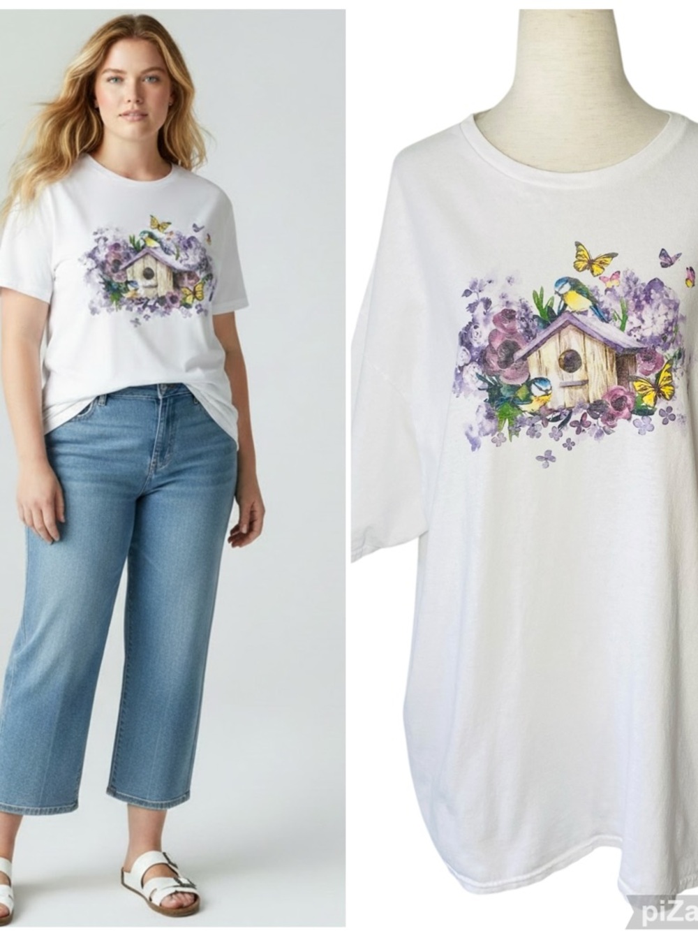 VINTAGE Birds Birdhouse Flowers Tee